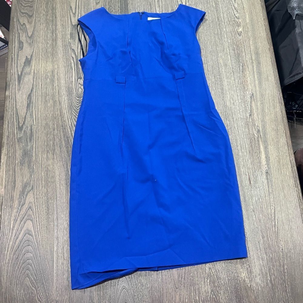 Calvin Klein Sheath Dress Short Cap Sleeve Round Neck Stretch Royal Blue Size 14